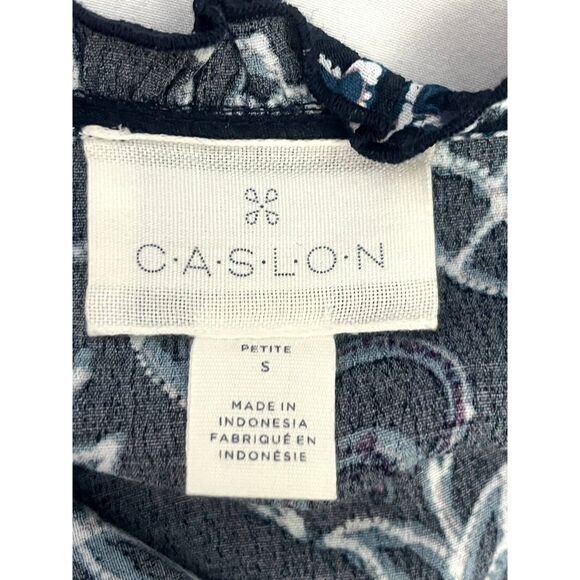 Caslon Navy Blue Shift Dress sz Petite S Floral Botanical Ruffles Boho Peasant - Picture 9 of 11